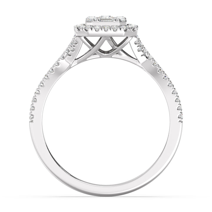 0.67 CTW Round & Baguette EF-VS Lab-Grown Diamond Emerald Cluster Halo Engagement Ring in 18K White Gold