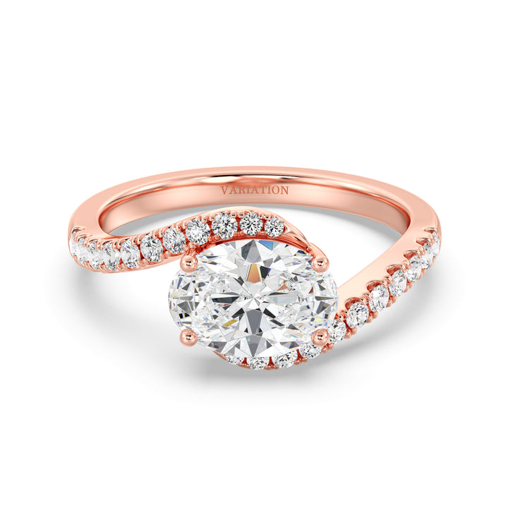 18K Rose Gold Oval Lab-Grown Diamond Bypass Pavé Engagement Ring – Elegant 1.50ct EF/VS Oval-Cut Diamond with Round Pavé-Set Accents on a Modern Twisted Band
