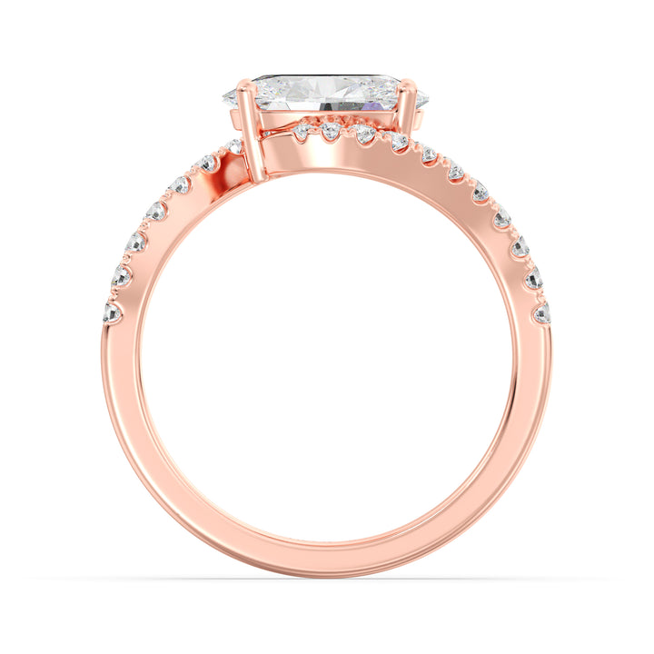 18K Rose Gold Oval Lab-Grown Diamond Bypass Pavé Engagement Ring – Elegant 1.50ct EF/VS Oval-Cut Diamond with Round Pavé-Set Accents on a Modern Twisted Band