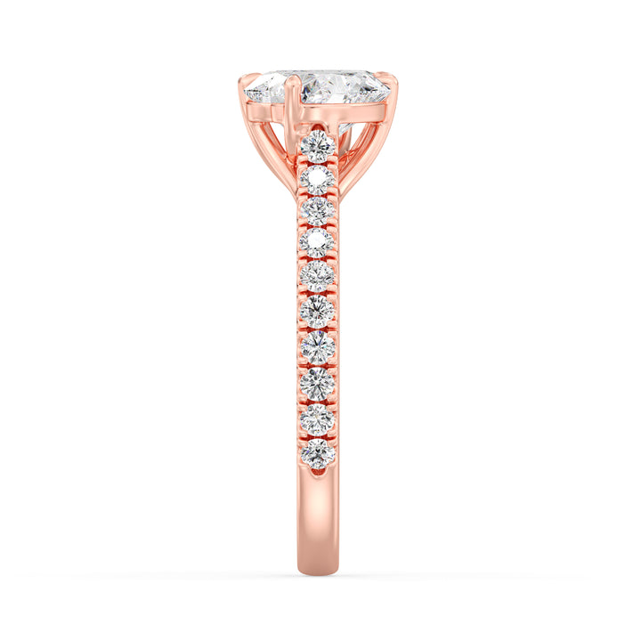 18K Rose Gold Toi et Moi Heart-Cut Diamond Engagement Ring with two 1.0ct EF/VS heart-cut lab-grown diamonds set in a classic prong setting. The pavé band sparkles with 20 round-cut lab-grown diamonds (0.36ct total), adding elegance to this romantic two-stone ring