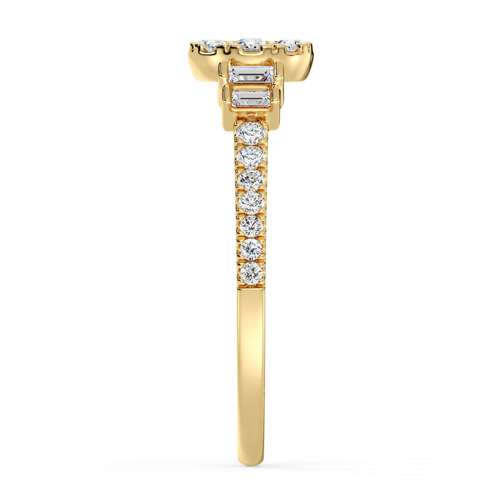 18K Solid Gold Engagement Ring in Yellow Gold with 0.57CTTW EF-VS Lab-Grown Round and Baguette Diamonds