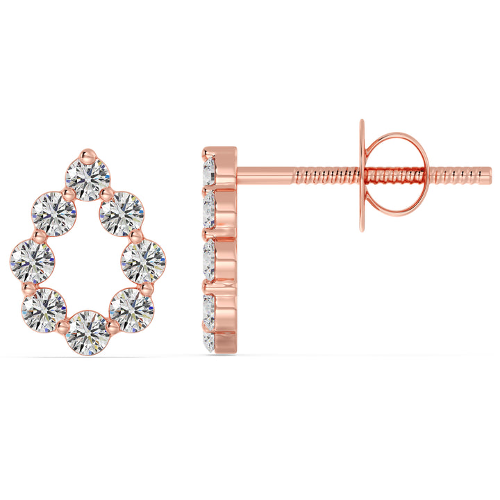 18KT Rose Gold Pear-Shaped Stud Earrings with Round Lab-Grown Diamonds, showcasing 16 round diamonds totaling 0.48 carats, EF color, and VS clarity