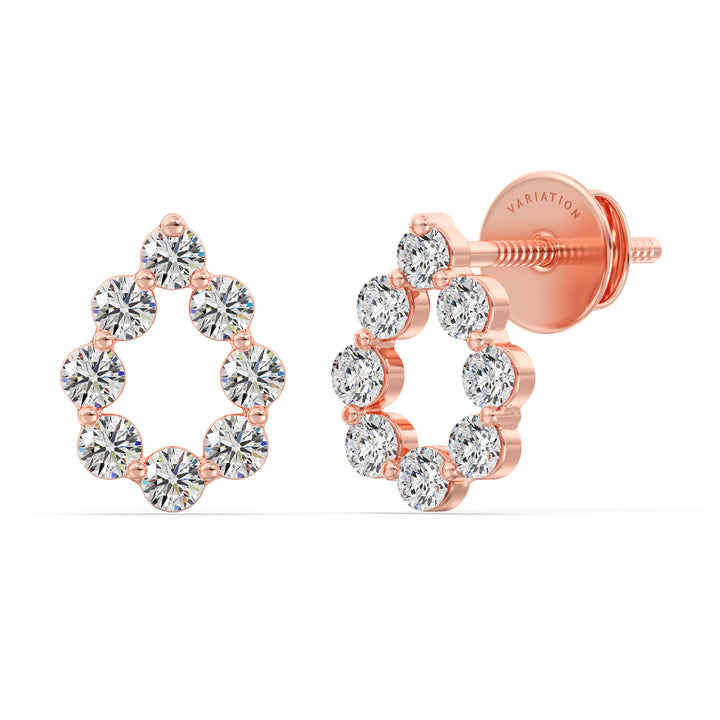 18KT Rose Gold Pear-Shaped Stud Earrings with Round Lab-Grown Diamonds, showcasing 16 round diamonds totaling 0.48 carats, EF color, and VS clarity