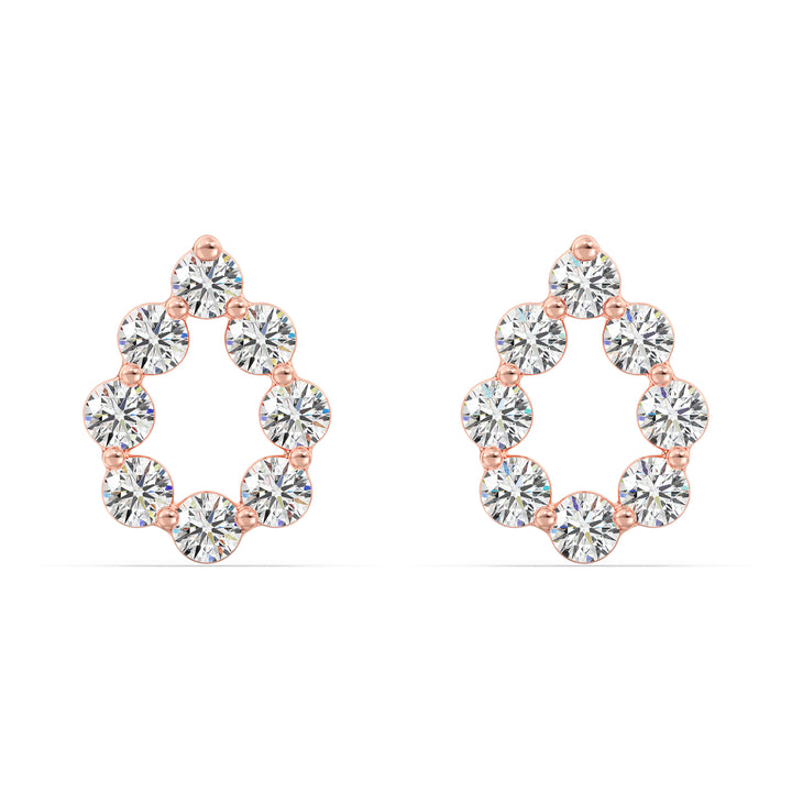 18KT Rose Gold Pear-Shaped Stud Earrings with Round Lab-Grown Diamonds, showcasing 16 round diamonds totaling 0.48 carats, EF color, and VS clarity
