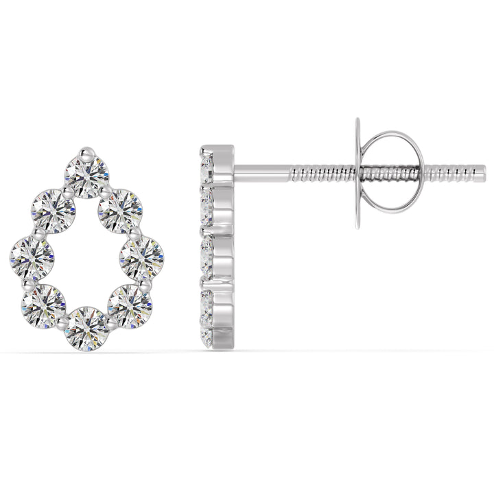 18KT White Gold Pear-Shaped Stud Earrings with Round Lab-Grown Diamonds, including 16 round diamonds totaling 0.48 carats, EF color, and VS clarity