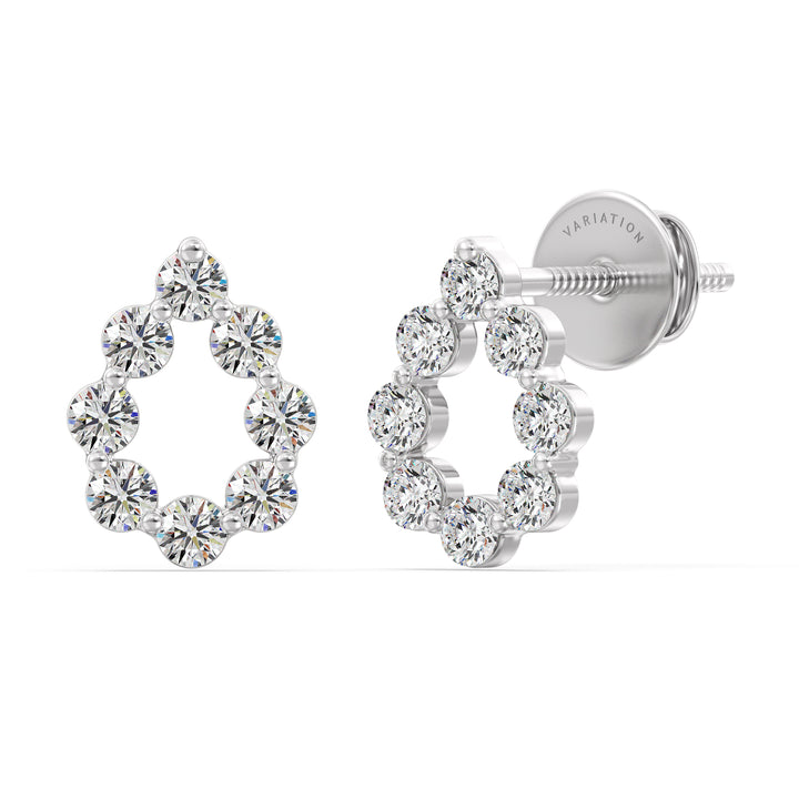 18KT White Gold Pear-Shaped Stud Earrings with Round Lab-Grown Diamonds, including 16 round diamonds totaling 0.48 carats, EF color, and VS clarity
