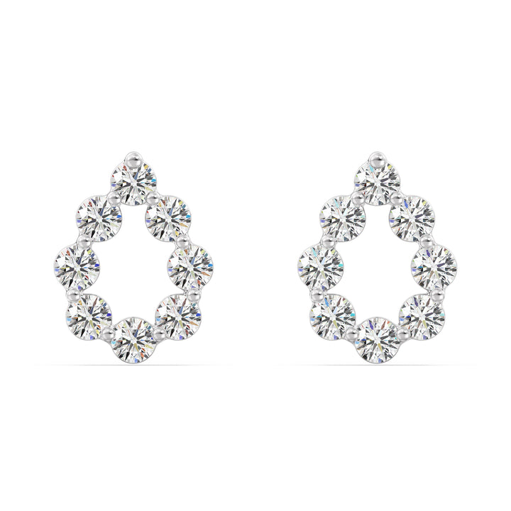 18KT White Gold Pear-Shaped Stud Earrings with Round Lab-Grown Diamonds, including 16 round diamonds totaling 0.48 carats, EF color, and VS clarity