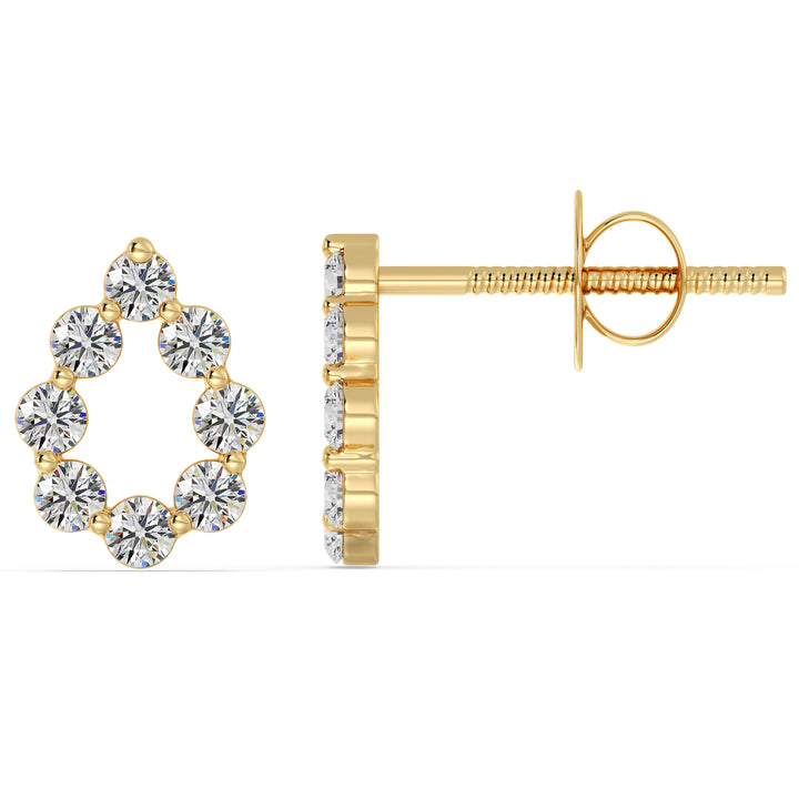 18KT Yellow Gold Pear-Shaped Stud Earrings with Round Lab-Grown Diamonds, featuring 16 round diamonds totaling 0.48 carats, EF color, and VS clarity