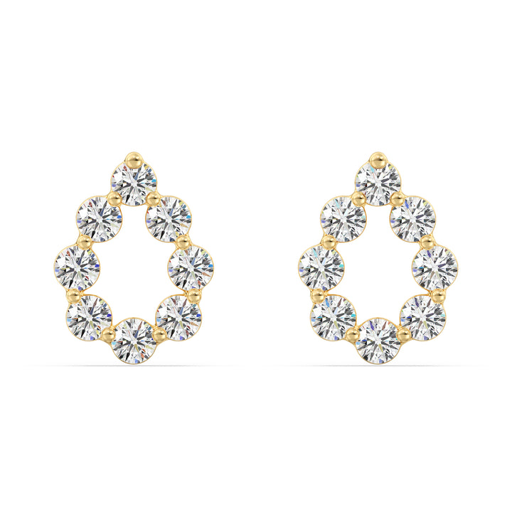 18KT Yellow Gold Pear-Shaped Stud Earrings with Round Lab-Grown Diamonds, featuring 16 round diamonds totaling 0.48 carats, EF color, and VS clarity