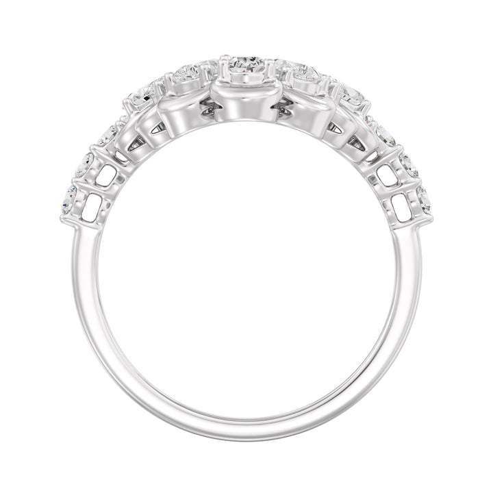 18K White Gold Blooming Floret Cather Ring with Lab-Grown Diamonds – Featuring 7 Pear-Cut and 15 Round-Cut Diamonds, 1.45 Carat Total Weight
