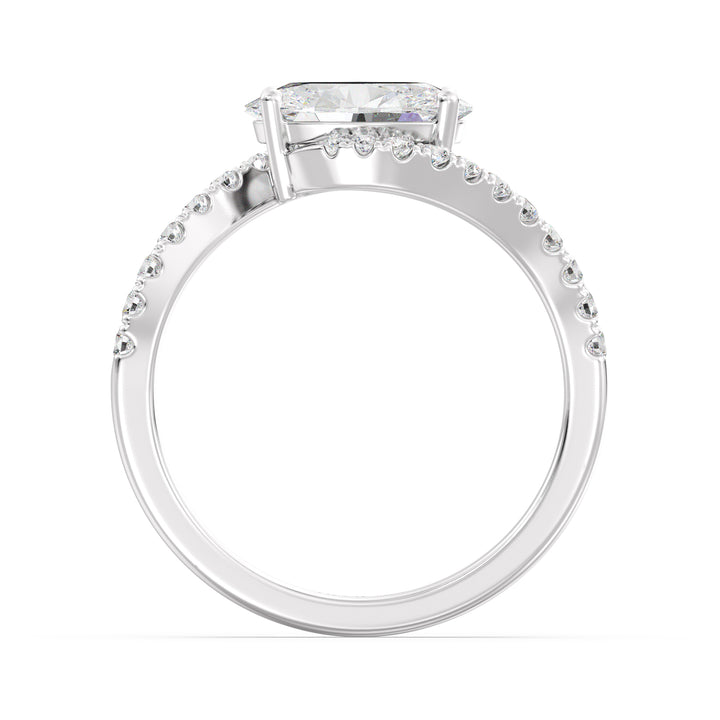 18K White Gold Oval Lab-Grown Diamond Bypass Pavé Engagement Ring – 1.50ct EF/VS Oval-Cut Center Stone with 22 Round Pavé Diamonds in a Contemporary Twisted Setting