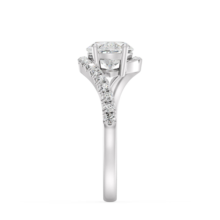 18K White Gold Oval Lab-Grown Diamond Bypass Pavé Engagement Ring – 1.50ct EF/VS Oval-Cut Center Stone with 22 Round Pavé Diamonds in a Contemporary Twisted Setting
