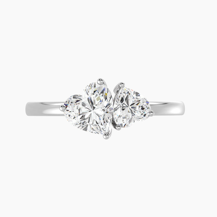 18K White Gold Toi et Moi Double Heart Diamond Engagement Ring with a 1.00ct and 0.50ct heart-cut lab-grown diamond in an elegant prong setting, offering a timeless and sophisticated look