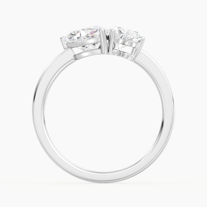 18K White Gold Toi et Moi Double Heart Diamond Engagement Ring with a 1.00ct and 0.50ct heart-cut lab-grown diamond in an elegant prong setting, offering a timeless and sophisticated look