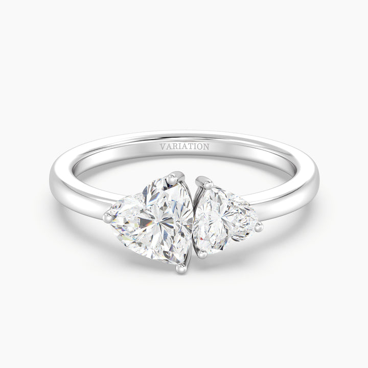 18K White Gold Toi et Moi Double Heart Diamond Engagement Ring with a 1.00ct and 0.50ct heart-cut lab-grown diamond in an elegant prong setting, offering a timeless and sophisticated look