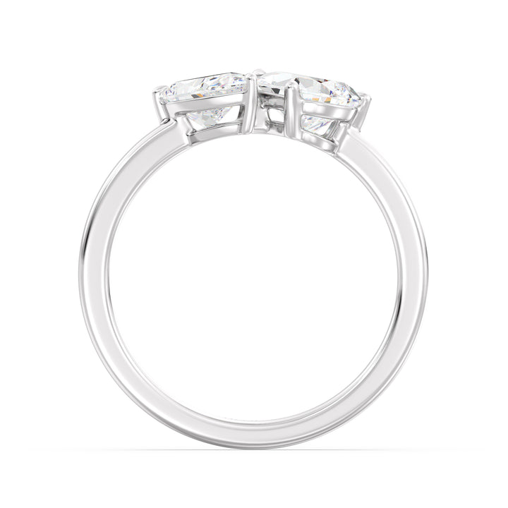 18K White Gold Toi et Moi Double Pear Diamond Engagement Ring showcasing a 1.25ct and 0.75ct pear-cut lab-grown diamond in a classic prong setting, elegantly mounted on a sleek white gold band for a timeless look