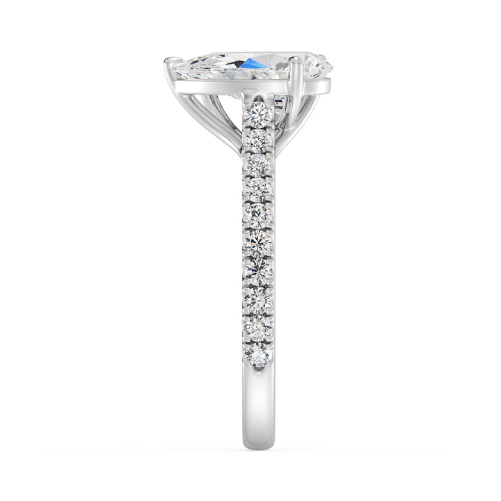 18K White Gold Toi et Moi Engagement Ring showcasing a 1.50ct Pear-Cut and 1.00ct Heart-Shaped Lab-Grown Diamond, enhanced by a pavé band with 20 round-cut diamonds (0.36ct total). A sophisticated two-stone ring in luminous white gold