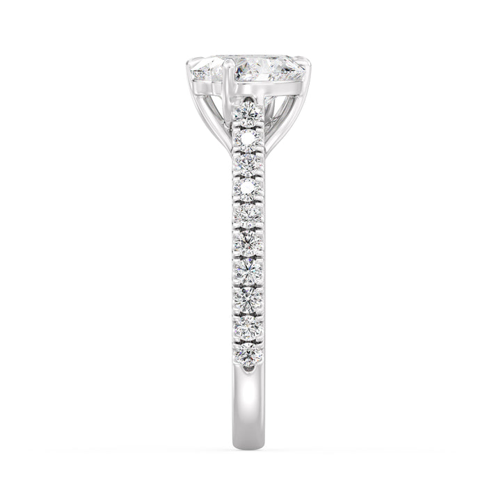 18K White Gold Toi et Moi Heart-Cut Diamond Engagement Ring showcasing two 1.0ct EF/VS heart-cut lab-grown diamonds in a prong setting. The pavé band, set with 20 round-cut lab-grown diamonds (0.36ct total), enhances the brilliance of this sophisticated two-stone ring