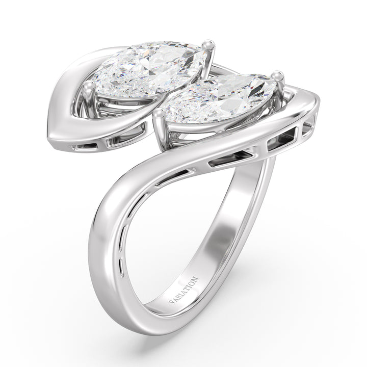 18K White Gold Toi et Moi Pear-Cut Lab-Grown Diamond Ring – Custom-Made Engagement Ring with Two 1ct EF/VS Pear Diamonds, Set in a Classic Half-Round Band