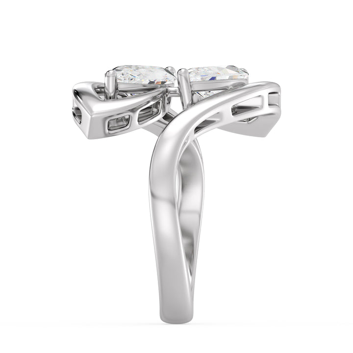 18K White Gold Toi et Moi Pear-Cut Lab-Grown Diamond Ring – Custom-Made Engagement Ring with Two 1ct EF/VS Pear Diamonds, Set in a Classic Half-Round Band