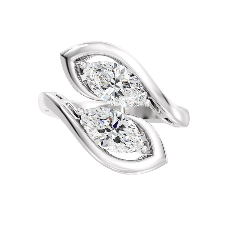 18K White Gold Toi et Moi Pear-Cut Lab-Grown Diamond Ring – Custom-Made Engagement Ring with Two 1ct EF/VS Pear Diamonds, Set in a Classic Half-Round Band