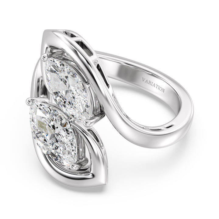 18K White Gold Toi et Moi Pear-Cut Lab-Grown Diamond Ring – Custom-Made Engagement Ring with Two 1ct EF/VS Pear Diamonds, Set in a Classic Half-Round Band