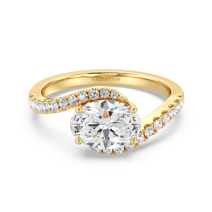 18K Yellow Gold Oval Lab-Grown Diamond Bypass Pavé Engagement Ring – 1.50ct EF/VS Oval-Cut Diamond with 22 Round Pavé Diamonds on a Twisted Band