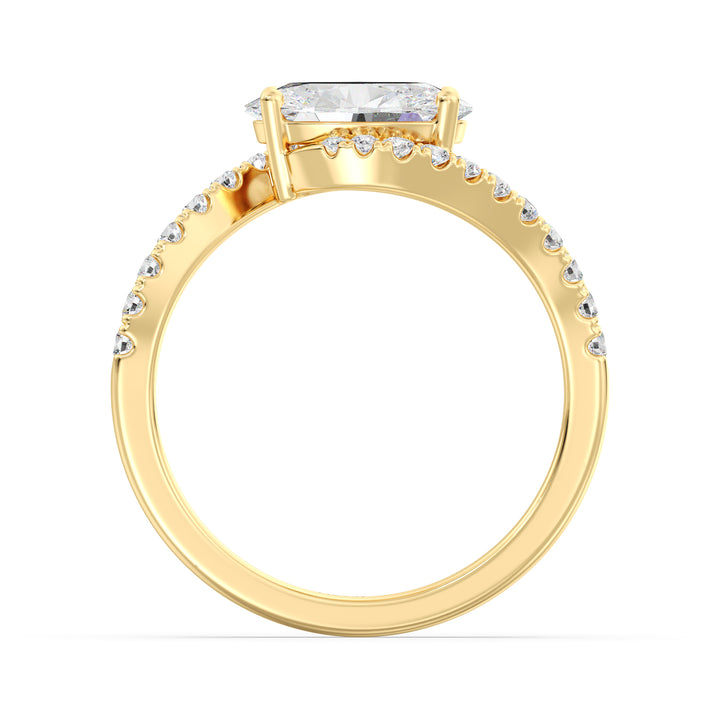 18K Yellow Gold Oval Lab-Grown Diamond Bypass Pavé Engagement Ring – 1.50ct EF/VS Oval-Cut Diamond with 22 Round Pavé Diamonds on a Twisted Band