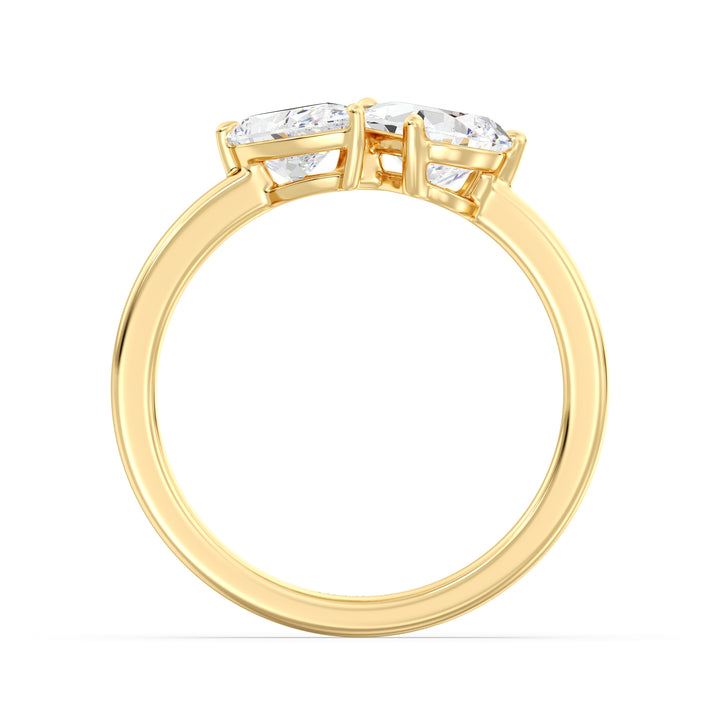 18K Yellow Gold Toi et Moi Double Pear Diamond Engagement Ring featuring a 1.25ct and 0.75ct pear-cut lab-grown diamond in a classic prong setting, symbolizing 'you and me' on a polished yellow gold band