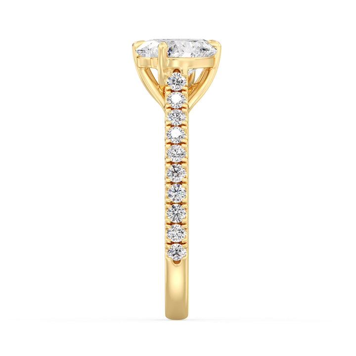 18K Yellow Gold Toi et Moi Heart-Cut Diamond Engagement Ring featuring two 1.0ct EF/VS heart-cut lab-grown diamonds in a classic prong setting with a pavé band adorned with 20 round-cut lab-grown diamonds (0.36ct total). A timeless and romantic two-stone ring