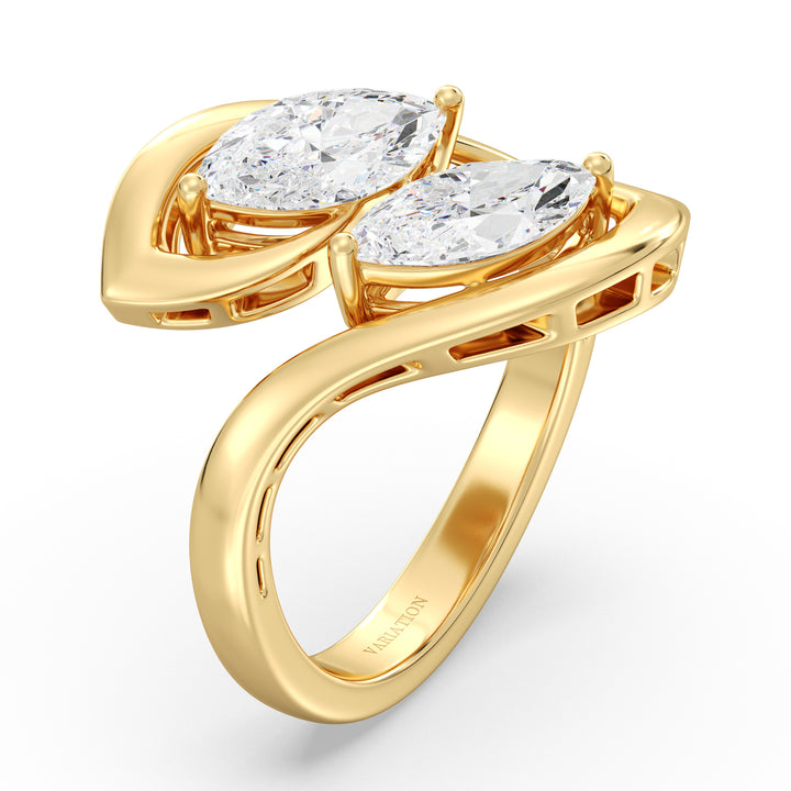 18K Yellow Gold Toi et Moi Pear-Cut Lab-Grown Diamond Ring – Two 1ct EF/VS Pear Diamonds in a Classic Prong Setting with a Half-Round Band, Symbolizing Love and Unity