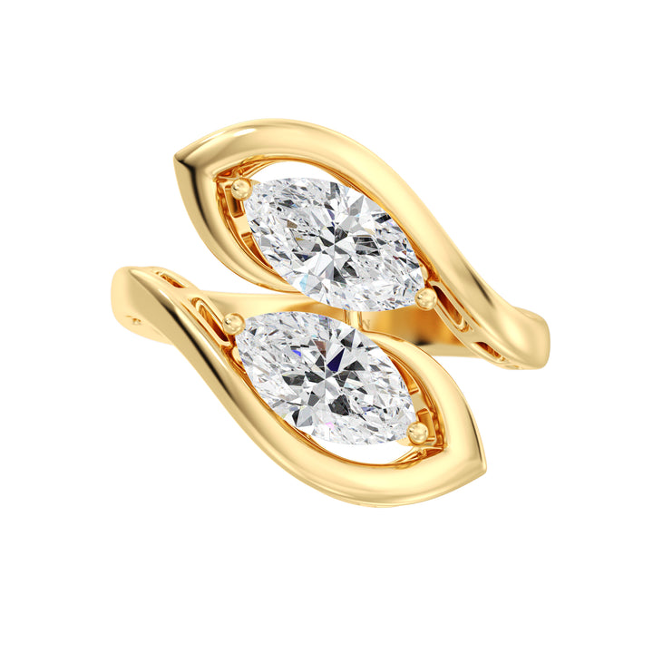 18K Yellow Gold Toi et Moi Pear-Cut Lab-Grown Diamond Ring – Two 1ct EF/VS Pear Diamonds in a Classic Prong Setting with a Half-Round Band, Symbolizing Love and Unity