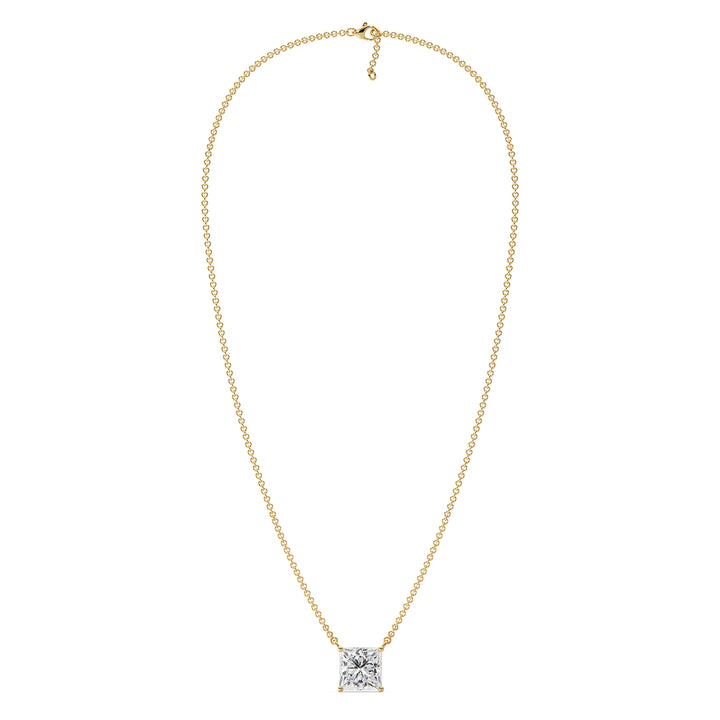 2.00 Carat Princess Cut Solitaire Lab-Grown Diamond Pendant Necklace in 18K Yellow Gold with IGI Certified E/VS Diamond