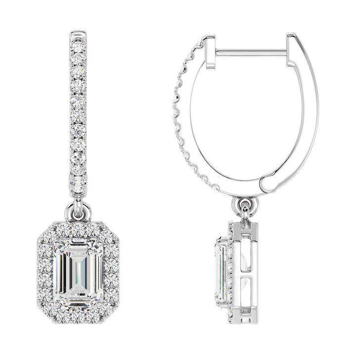 3.90 Carat Lab-Grown Diamond Halo Hoop Earrings in White Gold