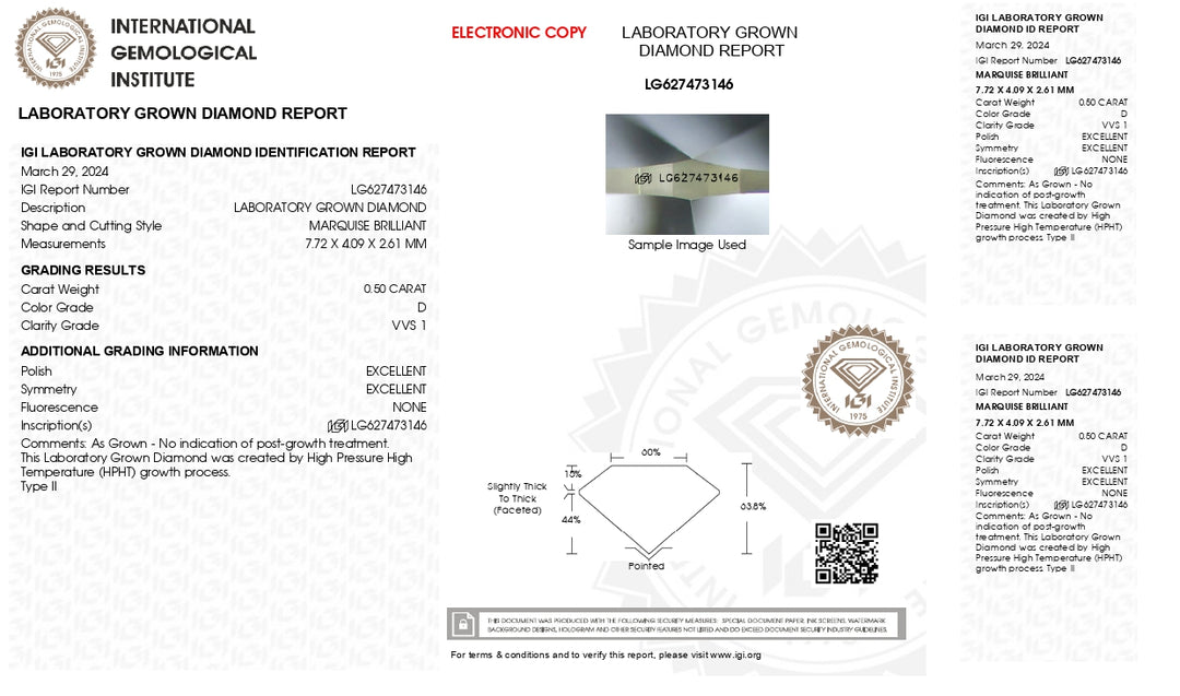 IGI Certified 0.50 CT Oval Cut Lab Grown Diamond - D Color, VVS1 Clarity