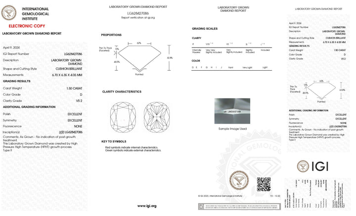 IGI -sertifisert 1,50 CT pute kuttet lab -dyrket diamant - d farge, vs2 klarhet