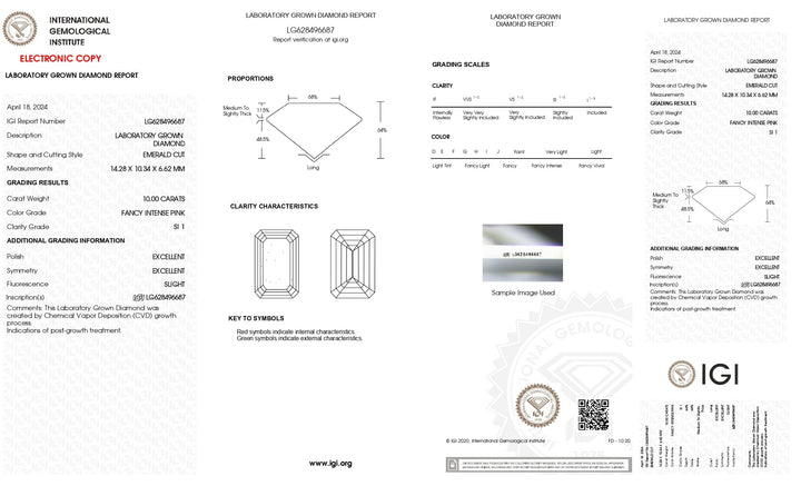 IGI מוסמך 10.00 CT אמרלד חתך יהלום מעבדה - צבע ורוד אינטנסיבי מהודר, SI1 בהירות