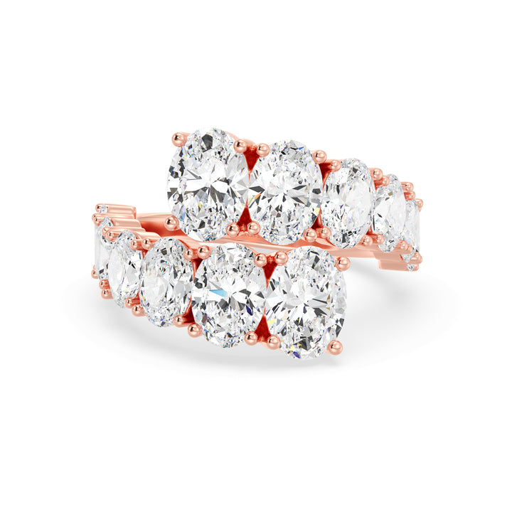 6 CTW Lab-Grown Oval Diamond Bypass Ring in 18K Rose Gold with 12 EF/VS oval-cut lab-grown diamonds set in a stylish graduated bypass design