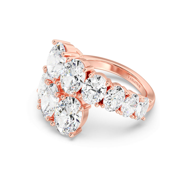 6 CTW Lab-Grown Oval Diamond Bypass Ring in 18K Rose Gold with 12 EF/VS oval-cut lab-grown diamonds set in a stylish graduated bypass design