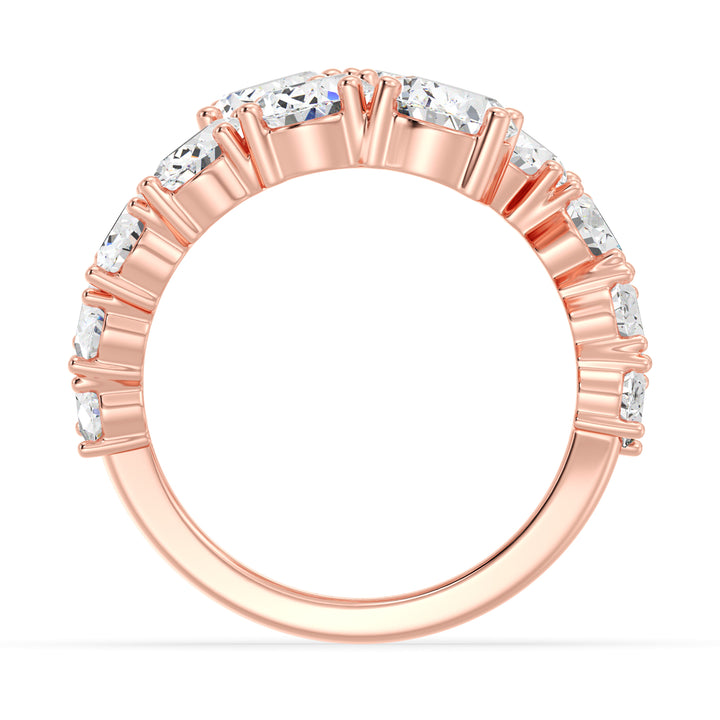 6 CTW Lab-Grown Oval Diamond Bypass Ring in 18K Rose Gold with 12 EF/VS oval-cut lab-grown diamonds set in a stylish graduated bypass design