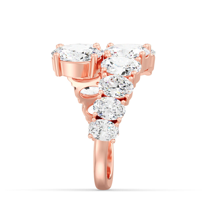 6 CTW Lab-Grown Oval Diamond Bypass Ring in 18K Rose Gold with 12 EF/VS oval-cut lab-grown diamonds set in a stylish graduated bypass design