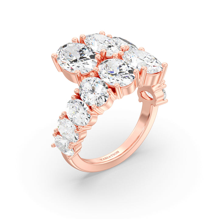 6 CTW Lab-Grown Oval Diamond Bypass Ring in 18K Rose Gold with 12 EF/VS oval-cut lab-grown diamonds set in a stylish graduated bypass design