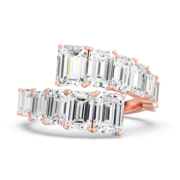 6 CTW Lab Grown Emerald-Cut Diamond Bypass Ring in 18K Rose Gold featuring 14 EF/VS clarity lab-grown diamonds in a graceful graduated bypass setting