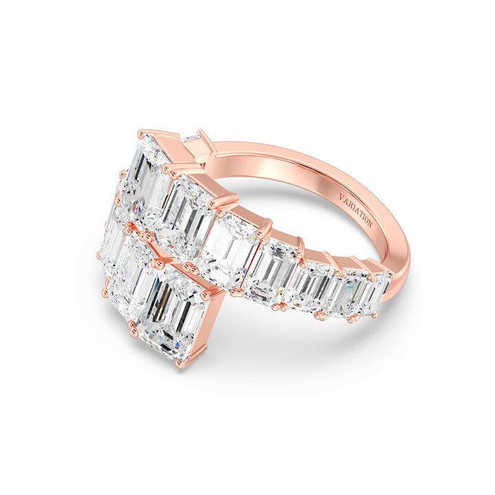 6 CTW Lab Grown Emerald-Cut Diamond Bypass Ring in 18K Rose Gold featuring 14 EF/VS clarity lab-grown diamonds in a graceful graduated bypass setting