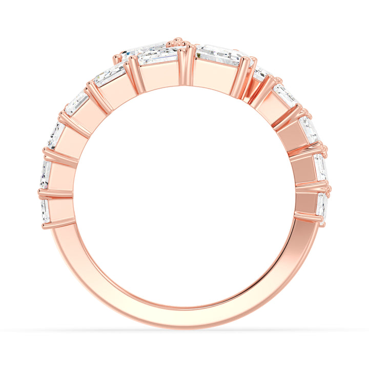 6 CTW Lab Grown Emerald-Cut Diamond Bypass Ring in 18K Rose Gold featuring 14 EF/VS clarity lab-grown diamonds in a graceful graduated bypass setting