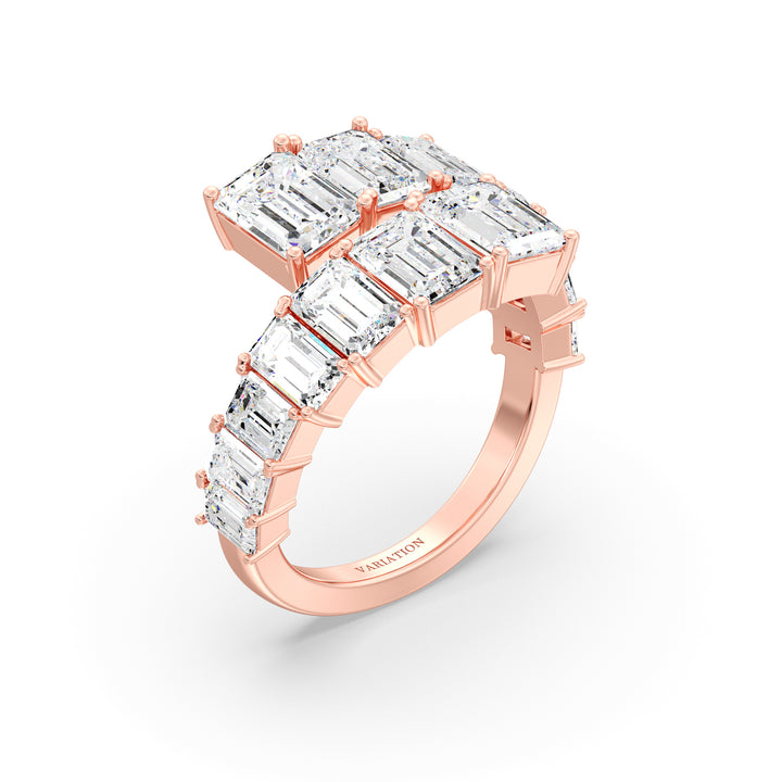 6 CTW Lab Grown Emerald-Cut Diamond Bypass Ring in 18K Rose Gold featuring 14 EF/VS clarity lab-grown diamonds in a graceful graduated bypass setting