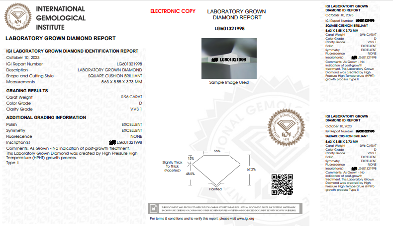 1 carat cushion cut lab grown diamond price