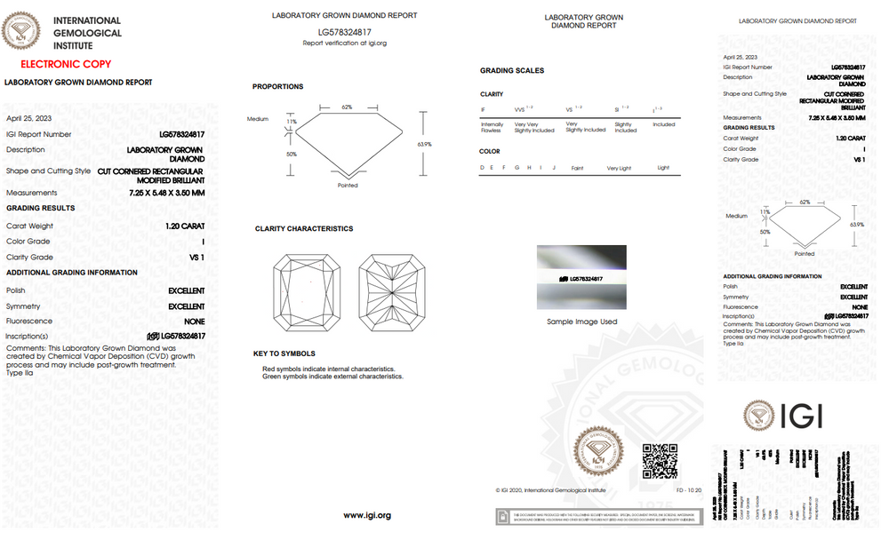 1.20 Carat Radiant Cut Lab Grown Diamond, VS1/I