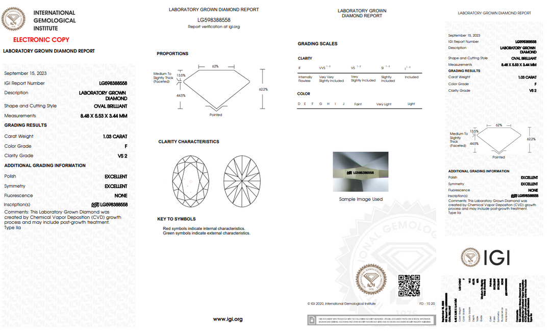 IGI bersertifikat 1,03 ct oval lab grown Diamond, VS2 Clarity