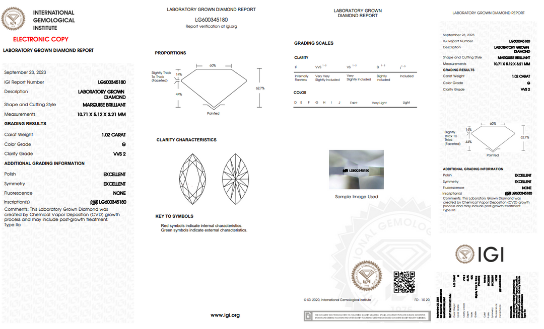 IGI Certified 1.02 CT Marquise Cut Croom Diamond - VVS2 Clarity